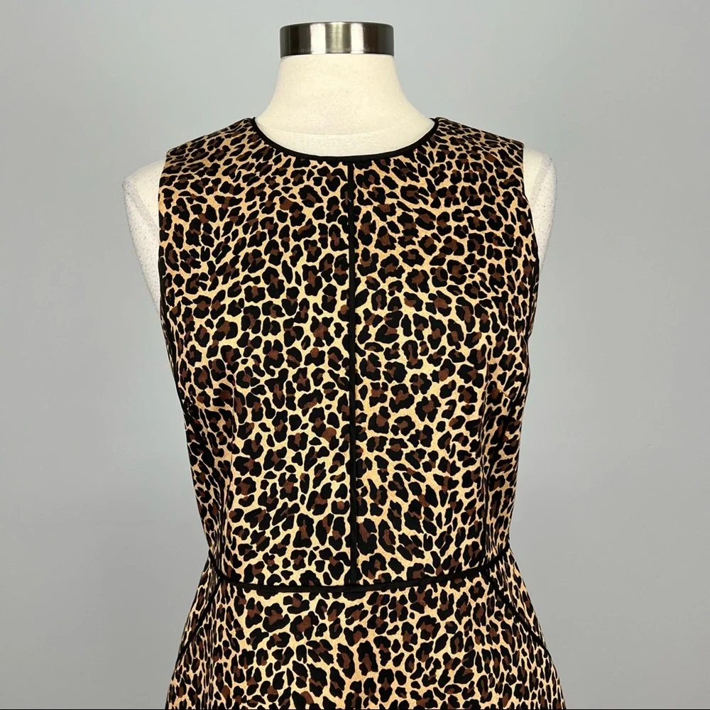J Crew Womens Leopard Print Sleeveless Sheath Dress Bi Stretch Cotton size 8